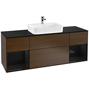 Villeroy und Boch Finion Waschtischunterschrank F452PHGN 160x60,3cm, Abdeckplatte black matt, Regale Glossy black lacquer, Walnut veneer