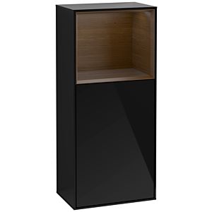 Villeroy und Boch Finion Seitenschrank F520GNPH 41,8cm, links, Ladestation, Regal Walnut Veneer, Glossy Black Lacquer