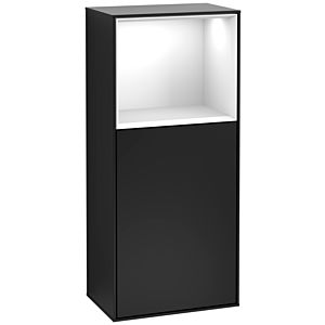 Villeroy et Boch Finion armoire latérale F530GFPD 41,8 cm, droite, station de charge, étagère laqué blanc brillant, laqué noir mat