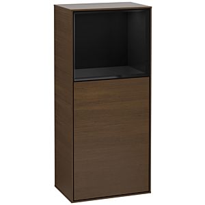 Villeroy und Boch Finion Seitenschrank F530PHGN 41,8cm, rechts, Ladestation, Regal Glossy Black Lacquer, Walnut veneer