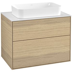 Villeroy und Boch Finion Waschtischunterschrank F63100PC 80x60,3x50,1mm, Glass White Matt, Oak Veneer