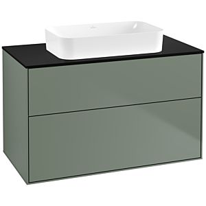Villeroy und Boch Finion Waschtischunterschrank F64200GM 100x60,3x50,1mm, Glass Black Matt, Olive Matt Lacquer