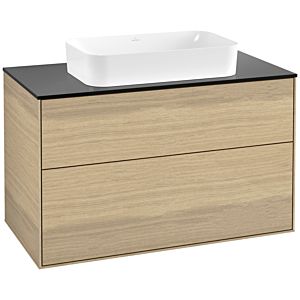 Villeroy und Boch Finion Waschtischunterschrank F64200PC 100x60,3x50,1mm, Glass Black Matt, Oak Veneer