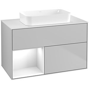 Villeroy und Boch Finion Waschtischunterschrank F651GFGJ 100x60,3x50,1cm, Regal links Glossy white lacquer, Light grey matt