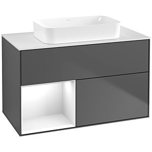 Villeroy et Boch Finion Villeroy et Boch F651GFGK 100x60.3x50.1cm, étagère à gauche laqué blanc brillant, anthracite mat