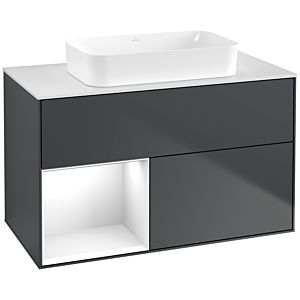 Villeroy und Boch Finion Waschtischunterschrank F651GFHG 100x60,3x50,1cm, Regal links Glossy white lacquer, Midnight Blue Matt Lacquer