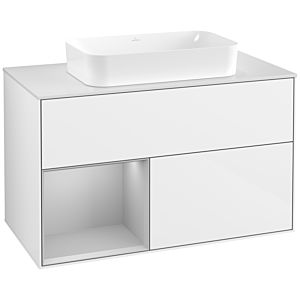 Villeroy und Boch Finion Waschtischunterschrank F651GJGF 100x60,3x50,1cm, Regal links Light grey matt, Glossy white lacquer