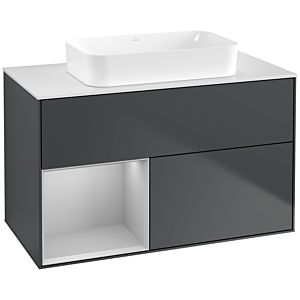 Villeroy und Boch Finion Waschtischunterschrank F651GJHG 100x60,3x50,1cm, Regal links Light grey matt, Midnight Blue Matt Lacquer