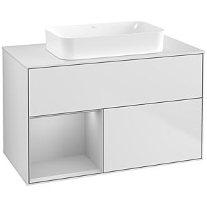 Villeroy und Boch Finion Waschtischunterschrank F651GJMT 100x60,3x50,1cm, Regal links Light grey matt, White matt lacquer