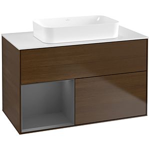 Villeroy und Boch Finion Waschtischunterschrank F651GKGN 100x60,3x50,1cm, Regal links Anthracite matt, Walnut veneer