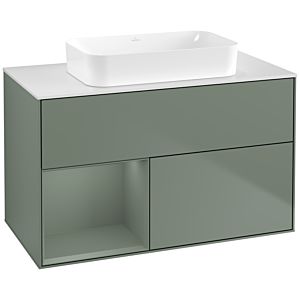 Villeroy und Boch Finion Waschtischunterschrank F651GMGM 100x60,3x50,1cm, Regal links Olive Matt Lacquer, Olive Matt Lacquer