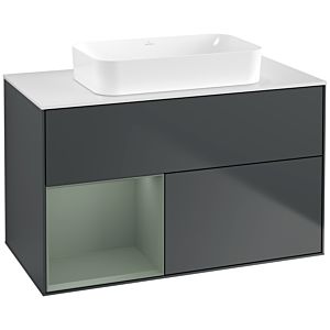 Villeroy und Boch Finion Waschtischunterschrank F651GMHG 100x60,3x50,1cm, Regal links Olive Matt Lacquer, Midnight Blue Matt Lacquer