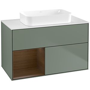 Villeroy und Boch Finion Waschtischunterschrank F651GNGM 100x60,3x50,1cm, Regal links Walnut veneer, Olive Matt Lacquer