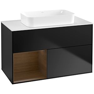 Villeroy et Boch Finion Villeroy et Boch F651GNPD 100x60.3x50.1cm, étagère gauche placage noyer, laqué noir mat