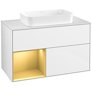 Villeroy et Boch Finion Villeroy et Boch F651HFGF 100x60.3x50.1cm, étagère gauche or mat, laqué blanc brillant