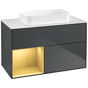 Villeroy and Boch Finion Villeroy and Boch Finion F651HFHG 100x60.3x50.1cm, shelf left gold matt, Midnight Blue Matt Lacquer