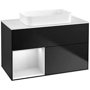 Villeroy et Boch Finion Villeroy et Boch F651MTPD 100x60.3x50.1cm, étagère gauche laqué blanc mat, laqué noir mat
