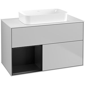 Villeroy und Boch Finion Waschtischunterschrank F651PDGJ 100x60,3x50,1cm, Regal links Black matt lacquer, Light grey matt