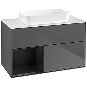 Villeroy und Boch Finion Waschtischunterschrank F651PDGK 100x60,3x50,1cm, Regal links Black matt lacquer, Anthracite matt