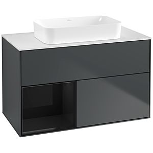 Villeroy und Boch Finion Waschtischunterschrank F651PHHG 100x60,3x50,1cm, Regal links Glossy Black Lacquer, Midnight Blue Matt Lacquer