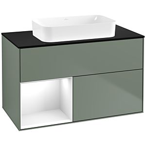 Villeroy et Boch Finion Villeroy et Boch F652GFGM 100x60.3x50.1cm, étagère gauche laqué blanc brillant, Olive Matt Lacquer