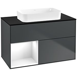 Villeroy und Boch Finion Waschtischunterschrank F652GFHG 100x60,3x50,1cm, Regal links Glossy white lacquer, Midnight Blue Matt Lacquer