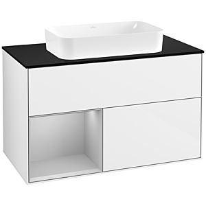 Villeroy und Boch Finion Waschtischunterschrank F652GJGF 100x60,3x50,1cm, Regal links Light grey matt, Glossy white lacquer