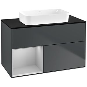 Villeroy und Boch Finion Waschtischunterschrank F652GJHG 100x60,3x50,1cm, Regal links Light grey matt, Midnight Blue Matt Lacquer