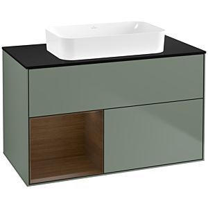 Villeroy et Boch Finion Villeroy et Boch F652GNGM 100x60.3x50.1cm, étagère gauche placage noyer, Olive Matt Lacquer