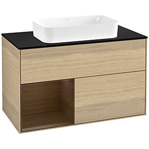 Villeroy und Boch Finion Waschtischunterschrank F652GNPC 100x60,3x50,1cm, Regal links Walnut veneer, Oak Veneer