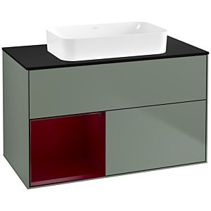 Villeroy und Boch Finion Waschtischunterschrank F652HBGM 100x60,3x50,1cm, Regal links Peony, Olive Matt Lacquer