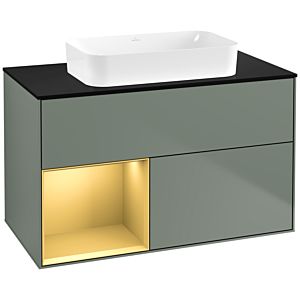 Villeroy et Boch Finion Villeroy et Boch F652HFGM 100x60.3x50.1cm, étagère gauche or mat, Olive Matt Lacquer