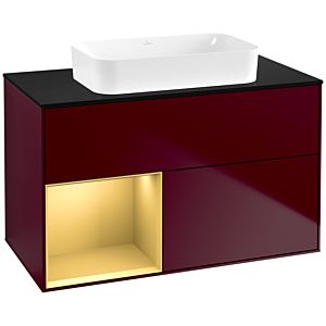 Villeroy und Boch Finion Waschtischunterschrank F652HFHB 100x60,3x50,1cm, Regal links Gold matt, Peony Matt