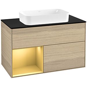 Villeroy und Boch Finion Waschtischunterschrank F652HFPC 100x60,3x50,1cm, Regal links Gold matt, Oak Veneer