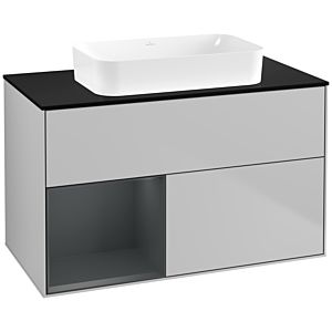 Villeroy und Boch Finion Waschtischunterschrank F652HGGJ 100x60,3x50,1cm, Regal links Midnight Blue Matt Lacquer, Light grey matt