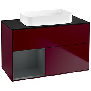 Villeroy und Boch Finion Waschtischunterschrank F652HGHB 100x60,3x50,1cm, Regal links Midnight Blue Matt Lacquer, Peony Matt