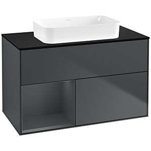Villeroy und Boch Finion Waschtischunterschrank F652HGHG 100x60,3x50,1cm, Regal links Midnight Blue Matt Lacquer, Midnight Blue Matt Lacquer