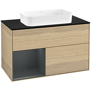 Villeroy und Boch Finion Waschtischunterschrank F652HGPC 100x60,3x50,1cm, Regal links Midnight Blue Matt Lacquer, Oak Veneer