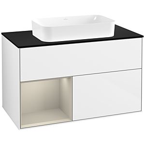 Villeroy und Boch Finion Waschtischunterschrank F652HHGF 100x60,3x50,1cm, Regal links Sand Matt Lacquer, Glossy white lacquer