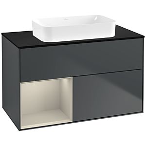 Villeroy und Boch Finion Waschtischunterschrank F652HHHG 100x60,3x50,1cm, Regal links Sand Matt Lacquer, Midnight Blue Matt Lacquer