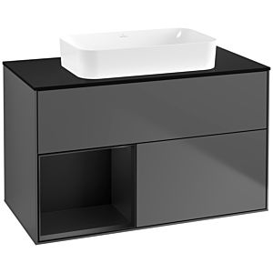 Villeroy und Boch Finion Waschtischunterschrank F652PDGK 100x60,3x50,1cm, Regal links Black matt lacquer, Anthracite matt
