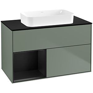 Villeroy und Boch Finion Waschtischunterschrank F652PDGM 100x60,3x50,1cm, Regal links Black matt lacquer, Olive Matt Lacquer