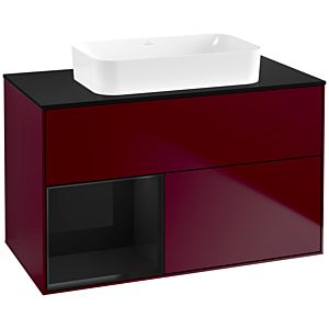 Villeroy und Boch Finion Waschtischunterschrank F652PHHB 100x60,3x50,1cm, Regal links Glossy Black Lacquer, Peony Matt