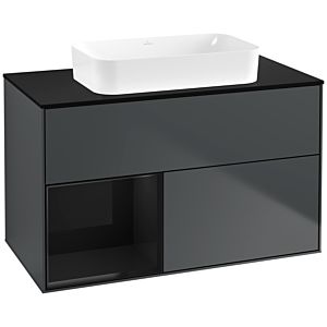 Villeroy und Boch Finion Waschtischunterschrank F652PHHG 100x60,3x50,1cm, Regal links Glossy Black Lacquer, Midnight Blue Matt Lacquer