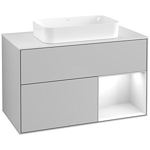 Villeroy und Boch Finion Waschtischunterschrank F661GFGJ 100x60,3x50,1cm, Regal rechts Glossy white lacquer, Light grey matt