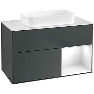 Villeroy und Boch Finion Waschtischunterschrank F661GFHG 100x60,3x50,1cm, Regal rechts Glossy white lacquer, Midnight Blue Matt Lacquer
