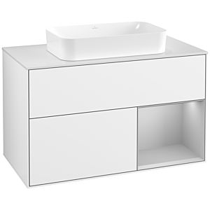 Villeroy und Boch Finion Waschtischunterschrank F661GJGF 100x60,3x50,1cm, Regal rechts Light grey matt, Glossy white lacquer