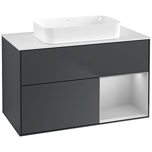 Villeroy und Boch Finion Waschtischunterschrank F661GJHG 100x60,3x50,1cm, Regal rechts Light grey matt, Midnight Blue Matt Lacquer