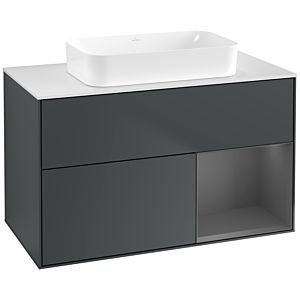 Villeroy und Boch Finion Waschtischunterschrank F661GKHG 100x60,3x50,1cm, Regal rechts Anthracite matt, Midnight Blue Matt Lacquer