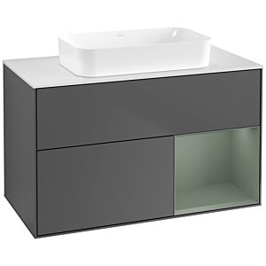 Villeroy und Boch Finion Waschtischunterschrank F661GMGK 100x60,3x50,1cm, Regal rechts Olive Matt Lacquer, Anthracite matt